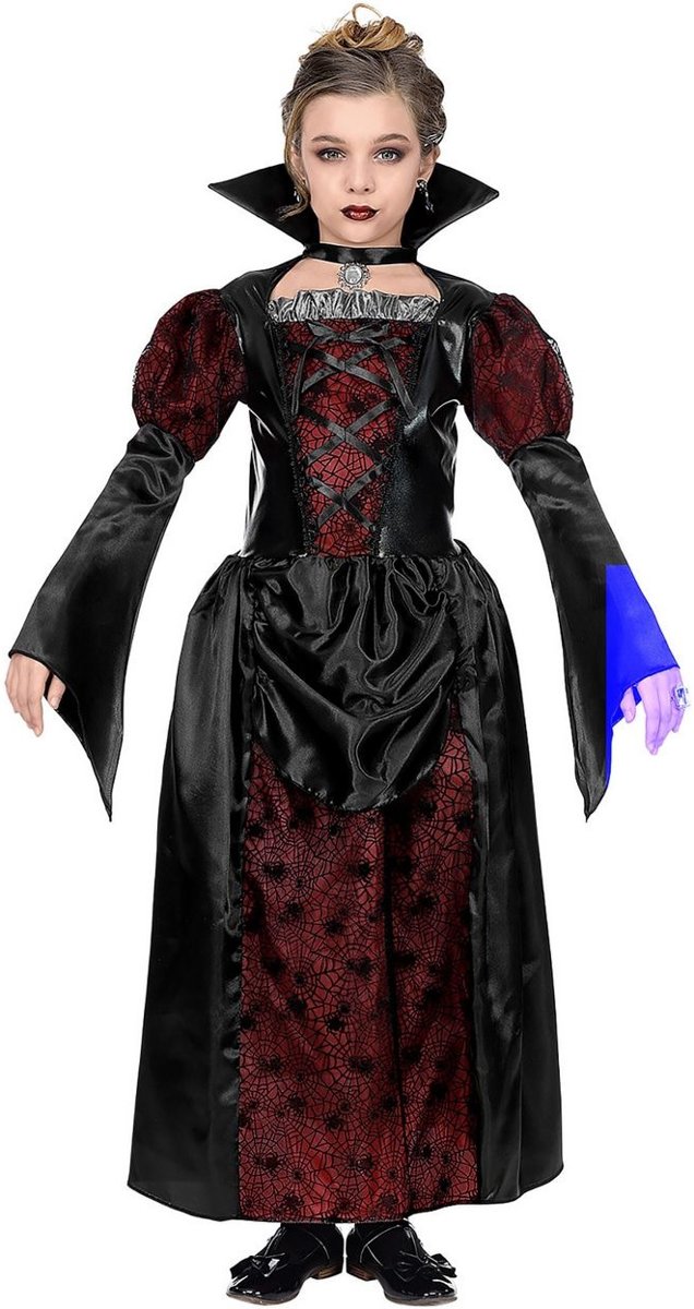 Vampier & Dracula Kostuum | Statige Vampier Gravin Anastasia | Meisje | Maat 140 | Halloween | Verkleedkleding